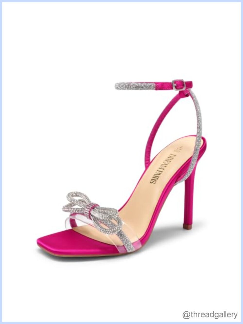 Rhinestone Bow Slingback Stiletto Heels Square Toe Dress Sandals